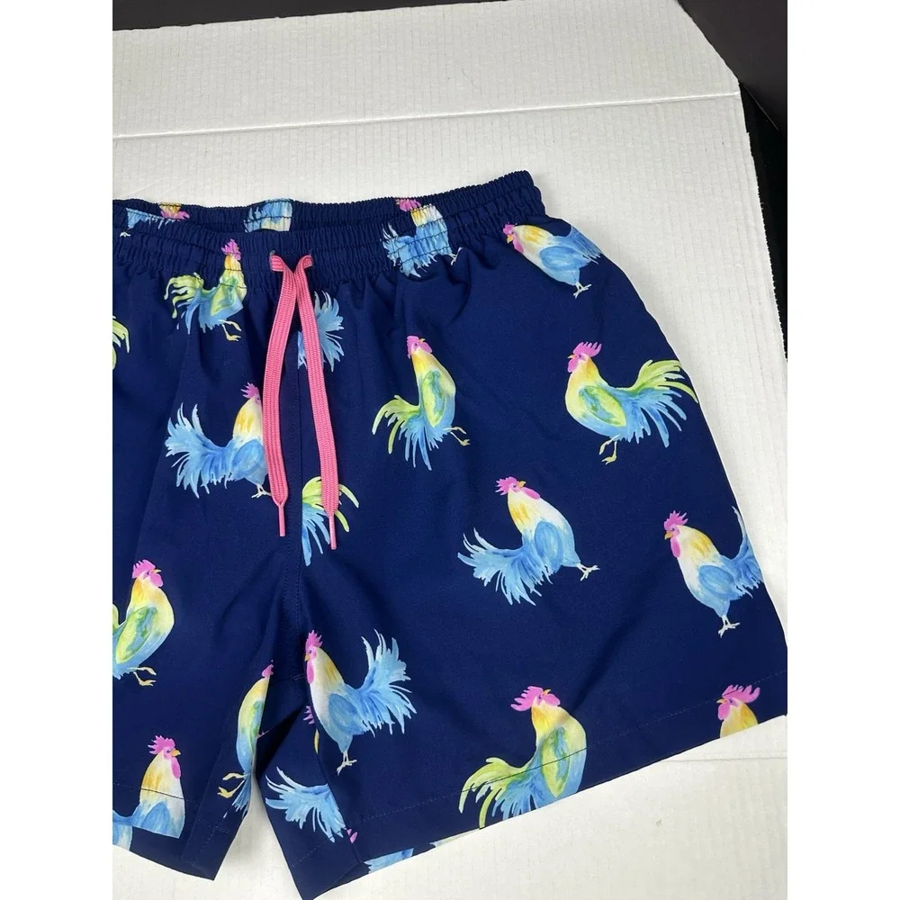 Chubbies Swim Trunks Mens XL Blue Rooster Fowl Play 5.5